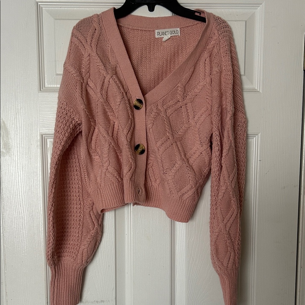 Planet Gold Blush Cable Knit Cardigan